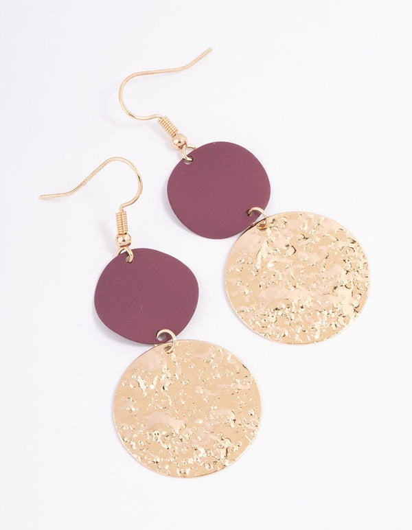 Brown Mixed Plain & Textured Drop Earrings