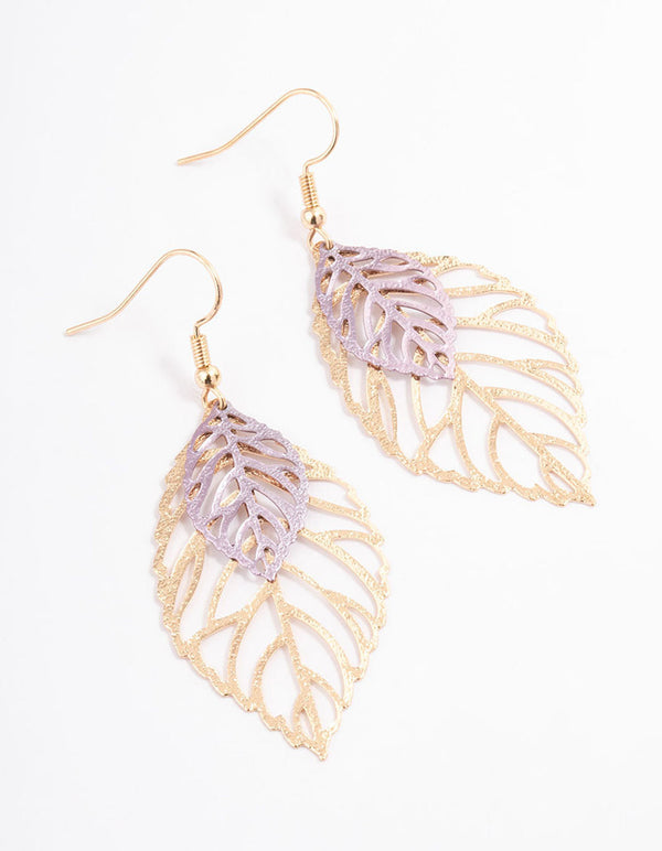 Lilac Double Open Leaf Drop Earrings