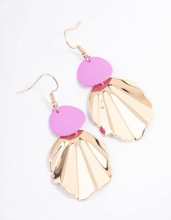 Pink Disc & Fan Drop Earrings