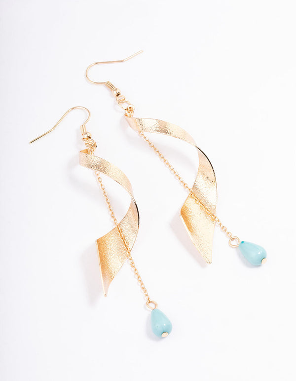 Turquoise Spiral Chain Beaded Drop Earrings