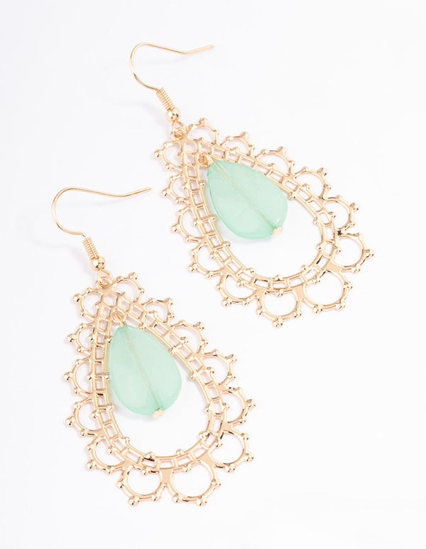 Green Dainty Boho Pear Drop Earrings