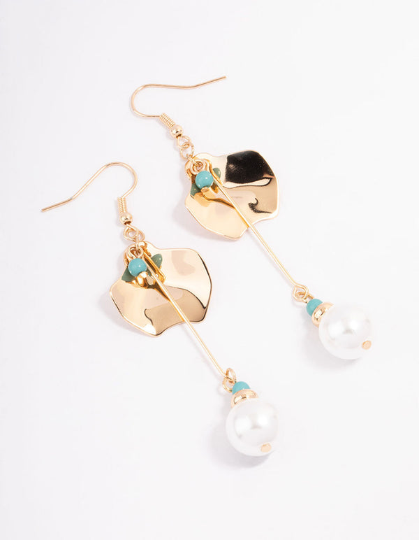 Teal Beaded Petal Drop Earrings