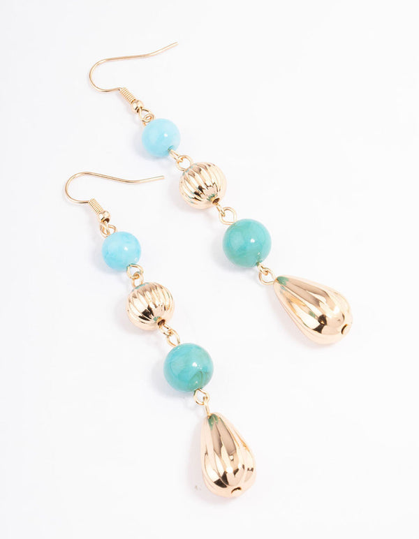 Turquoise Mixed Round Beaded Drop Earrings