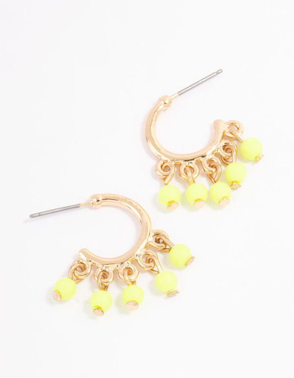 Yellow Mini Beaded Huggie Earrings