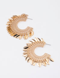 Gold Leaf Tassel Textured Hoop Earrings - link has visual effect only