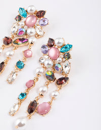 Gold Mixed Jewels Statement Drop Earrings - link has visual effect only