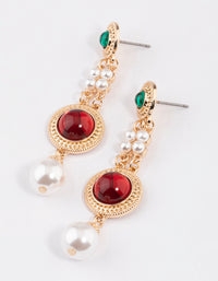 Gold Stone Pearly Drop Earrings - link has visual effect only