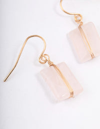 Gold Rose Quartz Square Stone Earrings - link has visual effect only