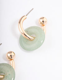 Gold Green Aventurine Pendant Huggie Earrings - link has visual effect only