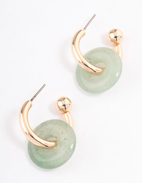 Gold Green Aventurine Pendant Huggie Earrings