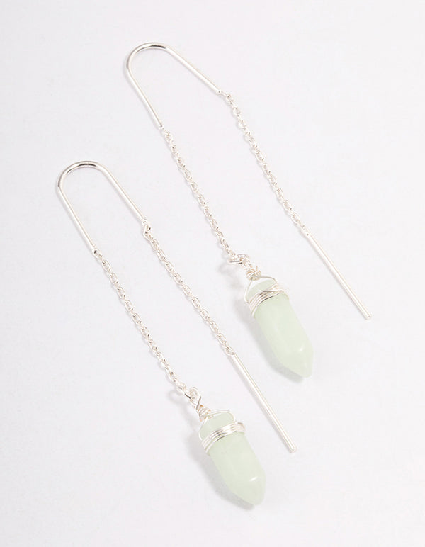 Silver Green Fluorite Threader Earrings