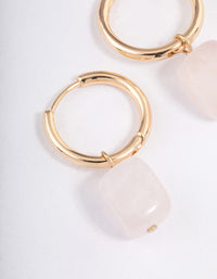 Gold Rose Quartz Square Pendant Huggie Earrings - link has visual effect only