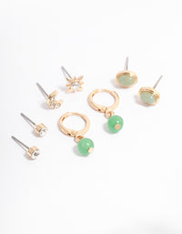 Gold Green Aventurine Diamante Celestial Stacker Earrings - link has visual effect only