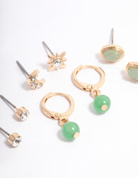 Gold Green Aventurine Diamante Celestial Stacker Earrings - link has visual effect only