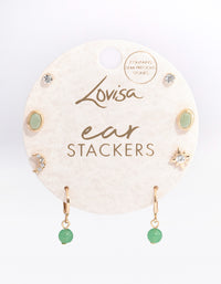 Gold Green Aventurine Diamante Celestial Stacker Earrings - link has visual effect only