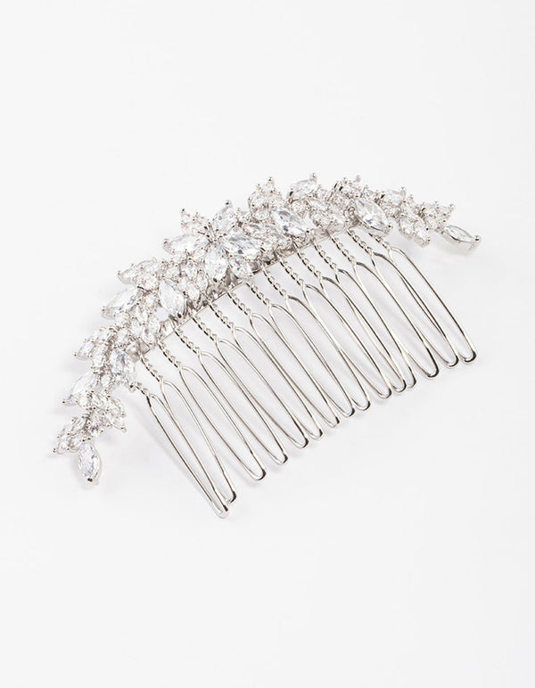 Rhodium Cubic Zirconia Floral Arch Hair Comb