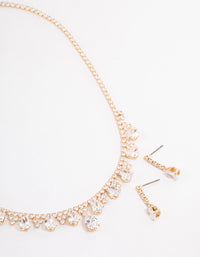 Gold Cubic Zirconia Cupchain Teardrop Jewellery Set - link has visual effect only