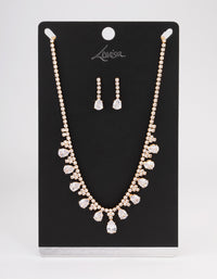 Gold Cubic Zirconia Cupchain Teardrop Jewellery Set - link has visual effect only