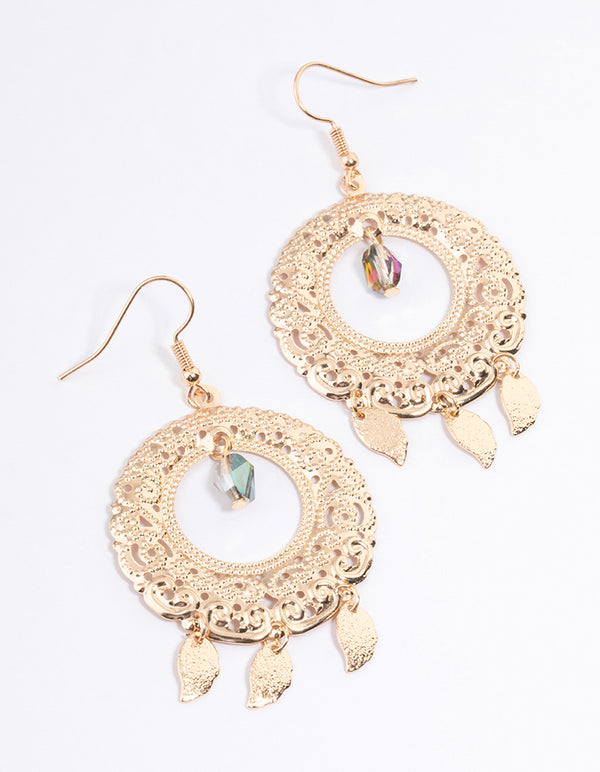 Grey Open Ornate Disc Drop Earrings