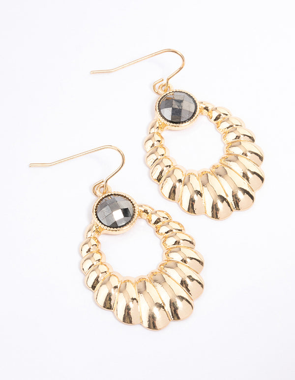 Grey Chubby Twisted Diamante Drop Earrings