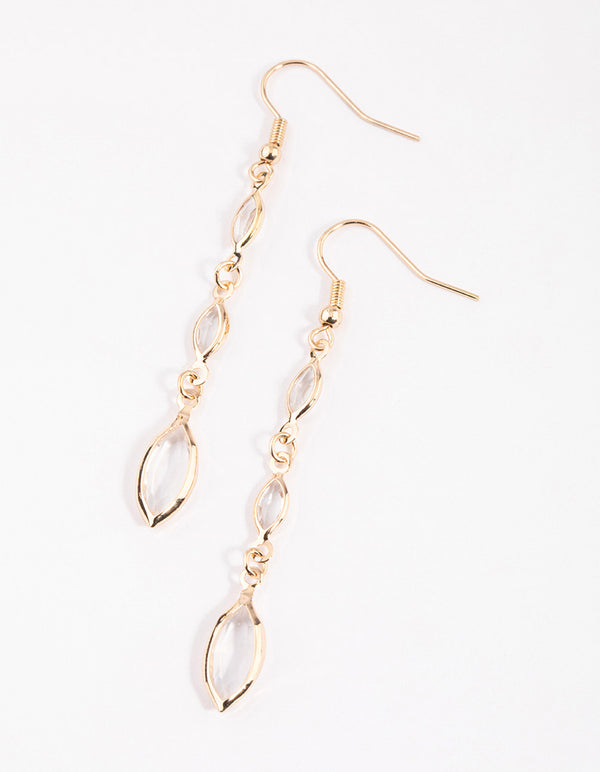 Gold Graduated Diamante Marquise Drop Earrings