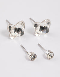 Silver Diamante & Butterfly Earrings Pack - link has visual effect only