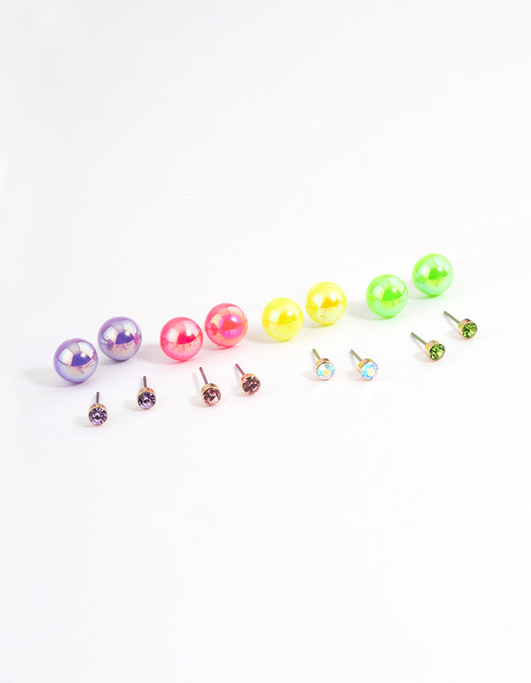 Bright Mixed Diamante & Ball Earrings 8-Pack