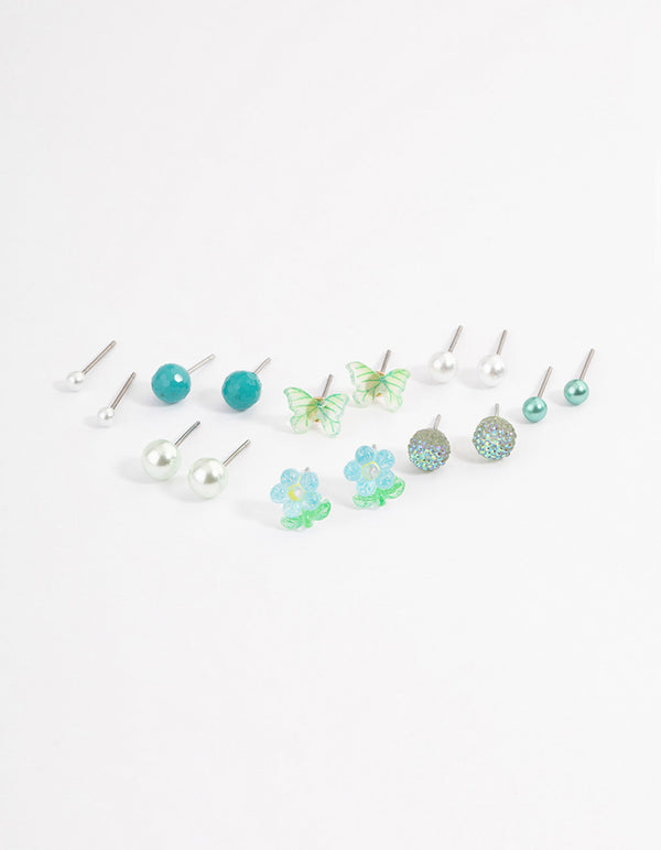 Teal Ball & Garden Earrings 8-Pack