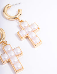 Gold Pearl Cross Earrings - link has visual effect only