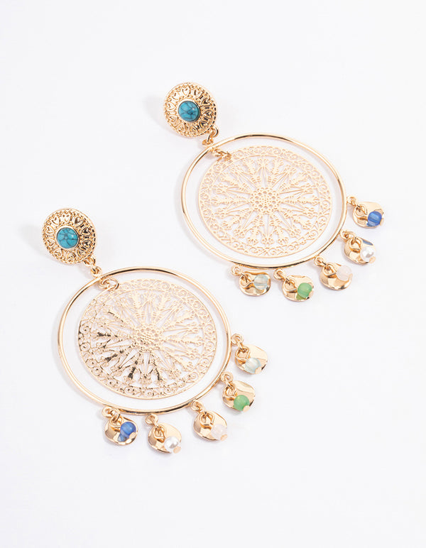 Gold Filigree Stamped Drop Earrings