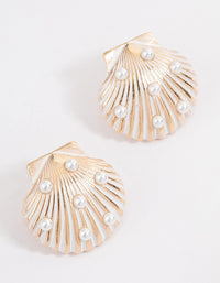 Gold Shell Pearl Stud Earrings - link has visual effect only