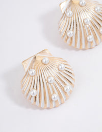 Gold Shell Pearl Stud Earrings - link has visual effect only