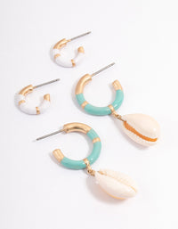 Gold Enamel Shell Hoop Earring Pack - link has visual effect only