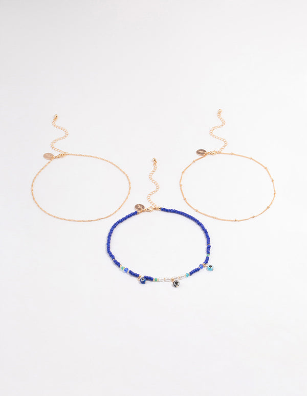 Gold Evil Eye Multi-Row Choker