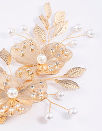 Gold Pearl Etched Flower Hair Clip - link has visual effect only