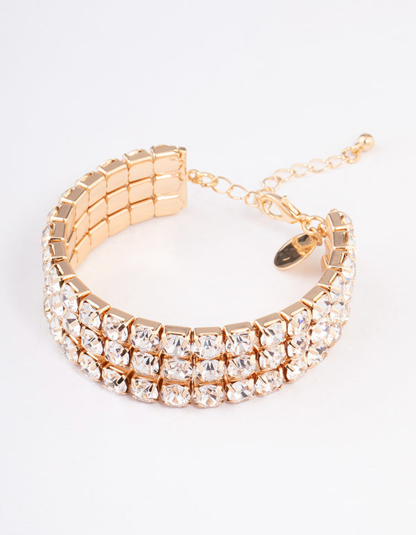 Gold Checkered Triple Row Cuff Bangle