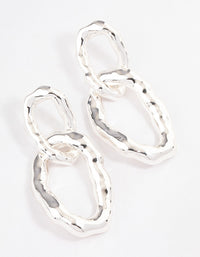 Silver Plated Molten Link Drop Earrings - link has visual effect only