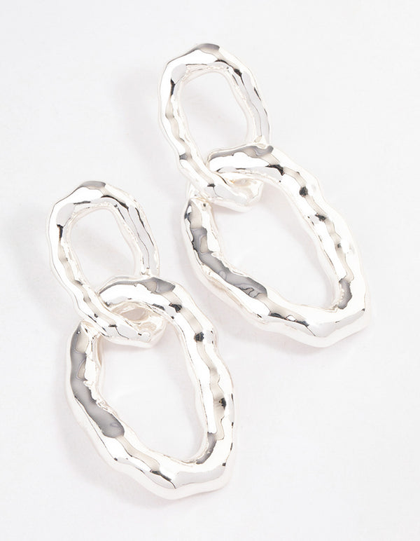 Silver Plated Molten Link Drop Earrings