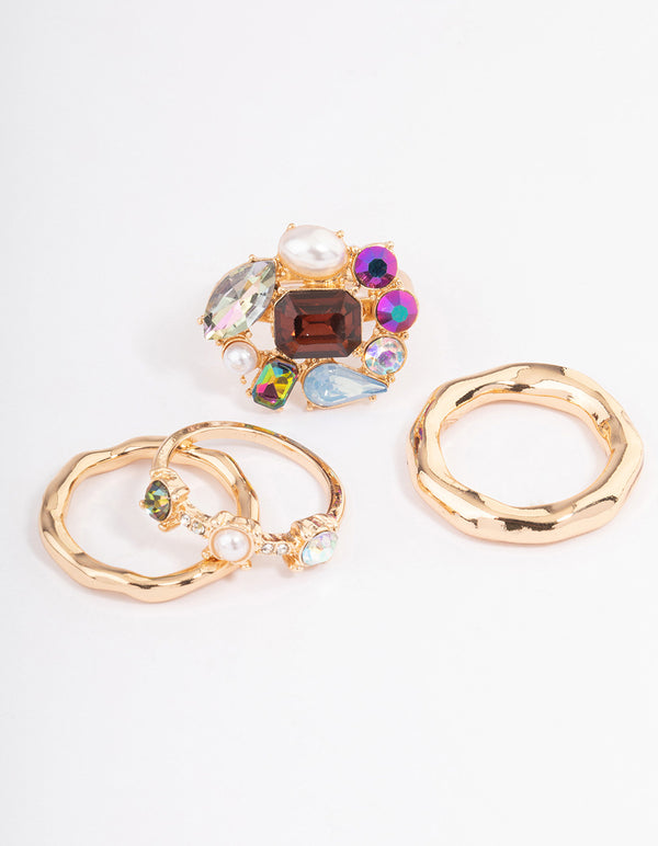 Gold Small Jewels Statement Pack Ring