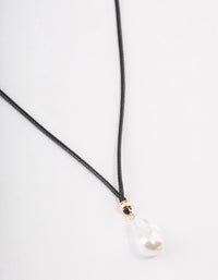 Pearl Droplet Adjustable Black Cord Choker - link has visual effect only