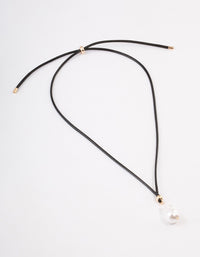 Pearl Droplet Adjustable Black Cord Choker - link has visual effect only