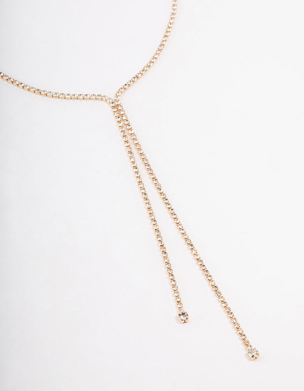 Gold Double Row Dainty Y-Shape Necklace