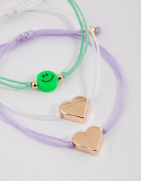 Gold Cord Heart & Smiley Bracelet 4-Pack - link has visual effect only