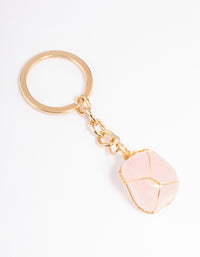 Gold Rose Quartz Stone Key Ring - link has visual effect only