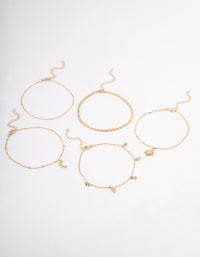 Gold Diamante Celestial Anklet 5-Pack - link has visual effect only