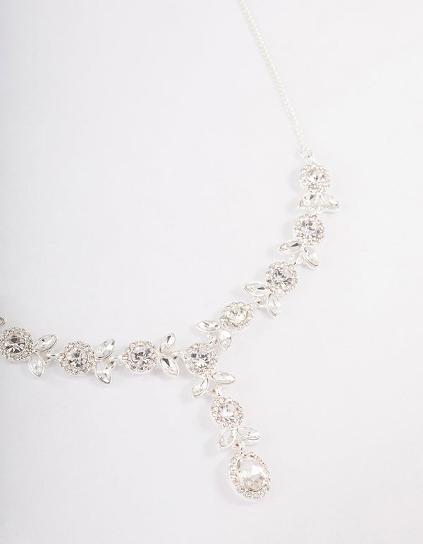 Silver Diamante Flower Y-Necklace