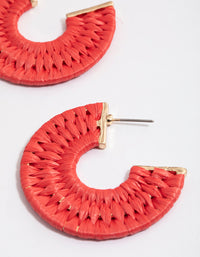 Raffia Red Round Hoop Earrings - link has visual effect only