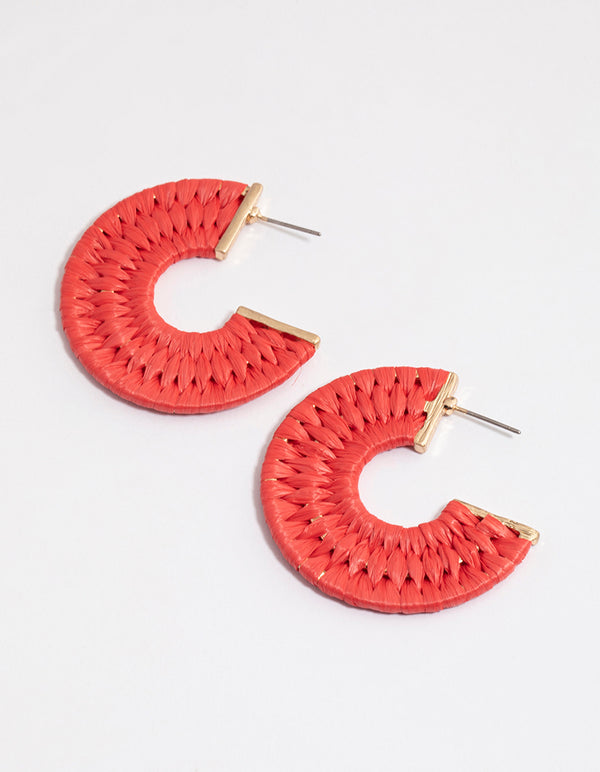 Raffia Red Round Hoop Earrings