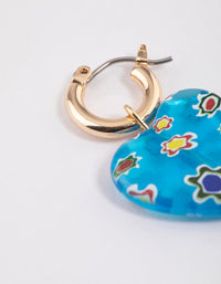 Blue Printed Heart Hoop Earrings - link has visual effect only