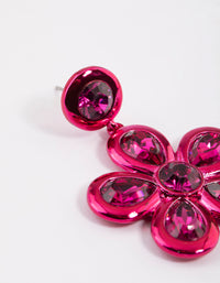 Coated Pink Crystal Flower Drop Earrings - link has visual effect only